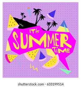 Summer time vector banner design with white abstract background for text and colorful tropical beach elements. Vector illustration template for event. 