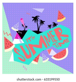 Summer time vector banner design with white abstract background for text and colorful tropical beach elements. Vector illustration template for event. 