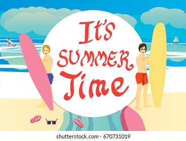 Summer time vector banner design with white circle