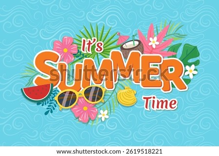 Summer time vector banner design. Paper cut style. Vector illustration 