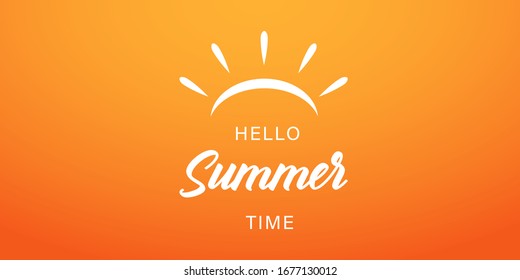 Summer time vector banner or poster on gradient yellow background. Vector illustration. Hello summer banner. EPS 10