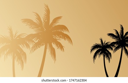 Summer time vector banner or poster on a gold background. Palm leaves and shadows. Vector illustration hello summer banner.