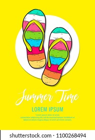 summer time vector design with flip flop vector on yellow background