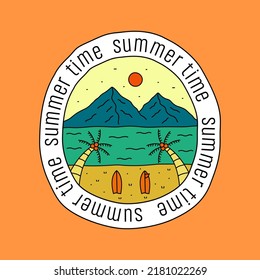 Summer time vector design the twin coconut and surfboard on beach