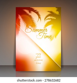 Summer Time Vector Flyer Background | Palm Tree Sunset