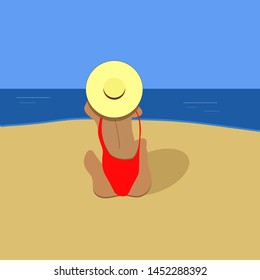 Summer time vector girl on the beach 
