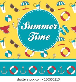 Summer time vector greeting card with pattern and text