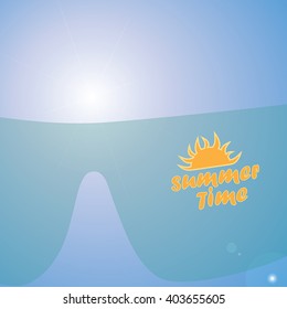 Summer time vector greeting card with sunglasses,logo and text.V