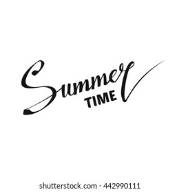 Summer time vector illustration, background. Hand lettering typography poster. Handwritten banner, logo, label or badge. Brush lettering composition. Design element