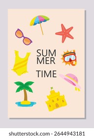Summer Time Vector Illustration with Beach Elements