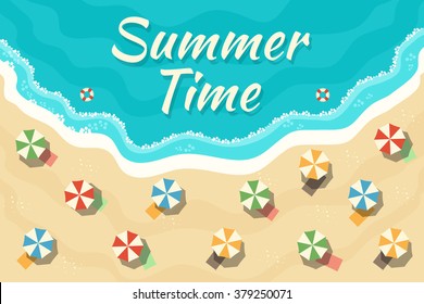 Summer Time. Vector Illustration of a Beach, Top View. Flat Design Style. 
