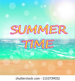 Summer Time. Vector illustration. Beautiful landscape with text Summer time. Colorful background. Summer illustration