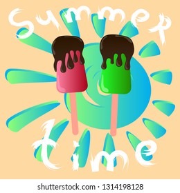 summer time vector illustration. ice cream vector poster. hello summer poster. 
