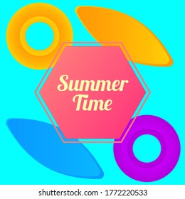 Summer time Vector illustration with surfing board and blue background