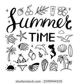 Summer Time Vector illustration. Tropical Beach Vibes Vector Art.