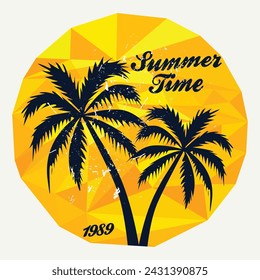 Summer time - vector illustration in vintage graphic style for t-shirt and other print production. Summer vacation concept. Design elements.
