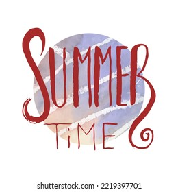 Summer Time. Vector ink lettering art. Hand drawn lettering phrase. Modern brush calligraphy card. Illustration isolated on white background