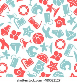Summer time vector seamless pattern with icons