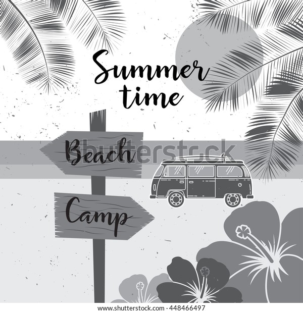 Summer time. Vector summer surf camp retro\
banner. Surfing concept for shirt or logo, print, stamp. Surf icon\
design. - stock vector.