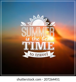 Summer time vector typography design on blurred sky background