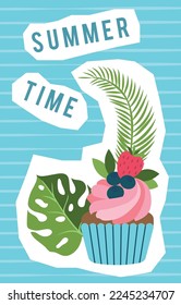Summer time vertical poster. Cute season greeting