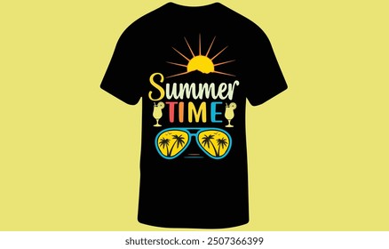 Summer Time, Summer Vibe Beach Vacation T-Shirt Design for Men and Women, Vector Illustration.