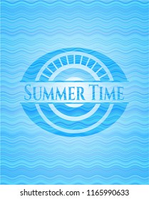 Summer Time water wave concept style badge.