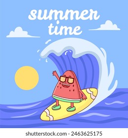 Summer time watermelon character vector social media post