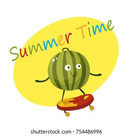summer time, watermelon on skateboard
