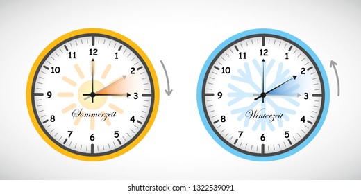 summer time and winter time clock daylight saving vector illustration EPS10