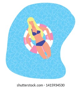 summer time woman floating in the pool vector illustration
