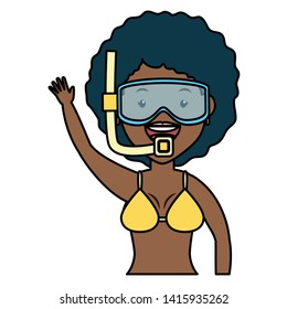 summer time woman with mask snorkel vector illustration