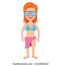 summer time woman in swimsuit with sunglasses vector illustration