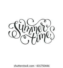 Summer time wording isolated on white  background. Summer lettering concept. Modern calligraphy template for greeting card design. 