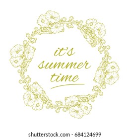 Its Summer time wreath with flowers, isolated background, vector