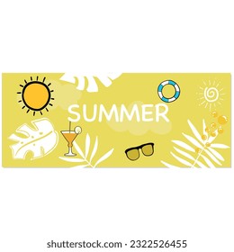 Summer time yellow sun and summer banner design yellow background