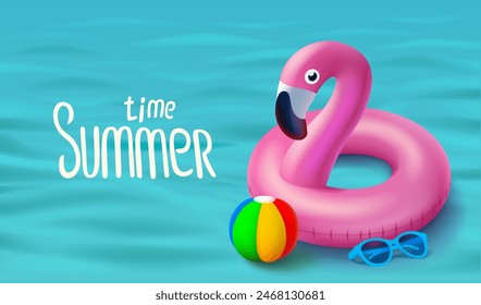 Summer timer flamingo, summer holiday at sea. Vector illustration