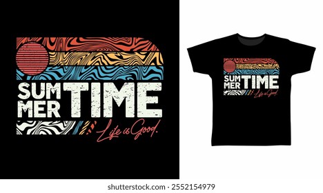 Summer Times Typography with Line Art Hand Drawn vector Tshirt Design