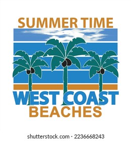 Summer Times typography with palm trees illustration. Vector. print