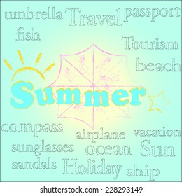 Summer time.Season.Termas od summer.Summer wallpaper with umbrella and sun .