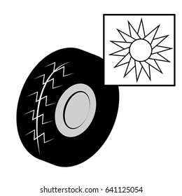 Summer tire with sun isolated on white background. Vector illustration.