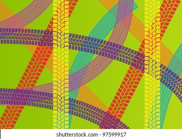 Summer tire tracks colorful pattern illustration collection background vector