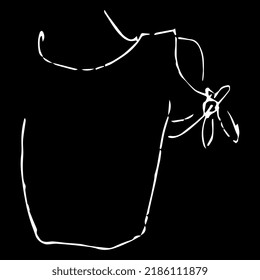 La blusa superior de verano con el hombro abierto. Camisa sin mangas. Esbozo en bruto de doodle lineal dibujado a mano. Silueta blanca sobre fondo negro.