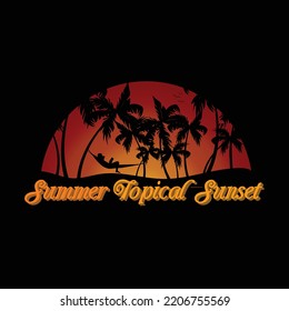 Summer topical sunset retro T shirt design 