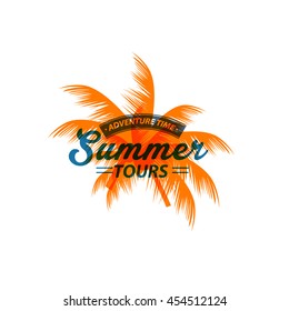 Summer tours with Coconut leaves type font.Vector illustration