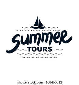 Summer tours - typographic design. Hand drawn lettering elements
