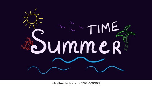 Summer traditional, carnival concept. Summer time. Colorful fluid abstract poster. Handwritten paint. EPS 10 vector.
