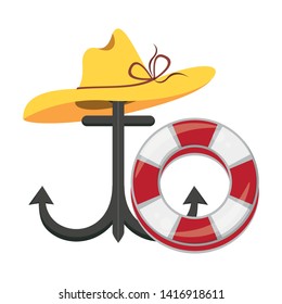 Summer and travel anchor and hat with float cartoons vector illustration graphic design