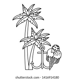 Summer and travel anchor and ice cream with tree palms cartoons vector illustration graphic design