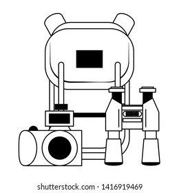 Summer and travel backpack binoculars and camera cartoons vector illustration graphic design